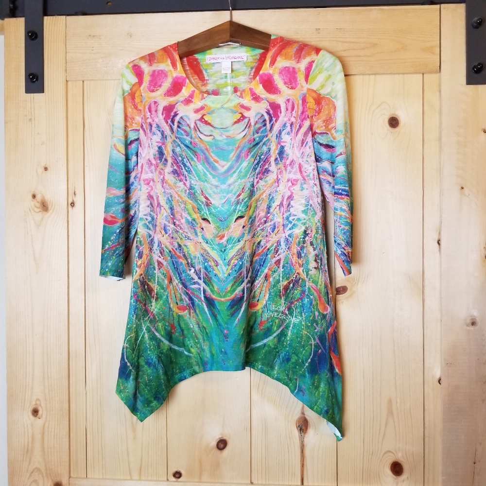 Leoma Lovegrove Wearable Art Sea Life Impressionist Asymmetrical Tunic Top